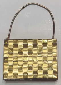 Vintage 40er 50er geflochten Messing Carryall Mini Abendtasche Metall XS Handtasche Clutch - Bild 1 von 7