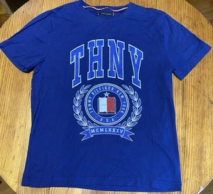 Tommy Hilfiger New York THNY Logo Print Blue Organic Cotton T-Shirt - Size M - Picture 1 of 8