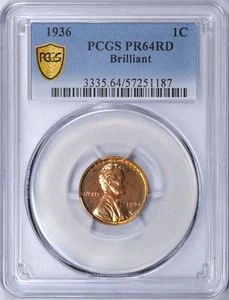 1936 PROOF LINCOLN WHEAT CENT PCGS PR64 RD BRILLIANT BRIGHT RED LUSTER - Picture 1 of 4