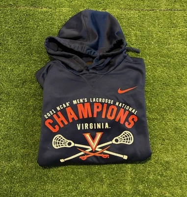 Virginia Cavaliers连帽衫男式大号蓝色耐克长曲棍球卫衣dri fit UVA T — 第 1/4 张图片