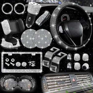NBTEPEM Juego de 27 piezas Bling Accesorios Coche para Mujer, Dirección Plata Diamante - Imagen 1 de 8