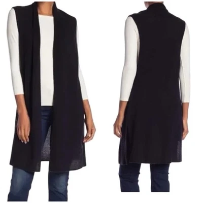 Halogen Black Long Cardigan with Open Front and Shawl Collar $139 - Image 1 of 4