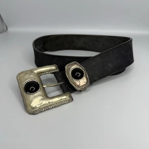 Vintage Michael Rose Black Leather Belt W/silver Tone Metal Buckle M/L 36” - Picture 1 of 3