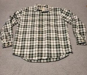 Eddie Bauer Button Shirt Mens Large Green Plaid Flannel Long Sleeve Work Chore - Picture 1 of 10