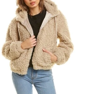 Walter Baker Amanda Kunstfelljacke mit Kapuze Größe 12-14 in Camel 398 $ durchgehender Reißverschluss - Bild 1 von 7
