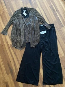 $159 Catherines 2 Piece Outfit Sz 1X (18/20) Pants Jacket Set 3/4 Gold Black New - Picture 1 of 8