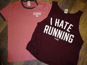 VS Victoria's secret PINK ~ tank top & ringer t-shirt shirt ~ LARGE - Picture 1 of 5
