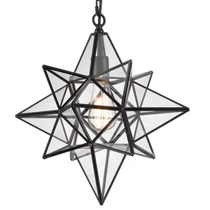 Moravian Star Pendant Lights Black Clear Glass Shade 16 Inches Height Adjustable - Picture 1 of 8