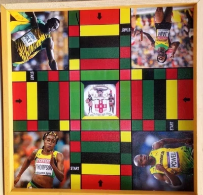 Jamaican Coat of Arms Centered & Athletes Ludi Board Handcrafted Resin Finished - Image 1 of 4