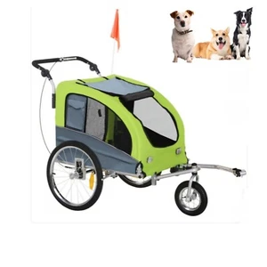 2-In-1 Pet Stroller Dog Bike Trailer with Canopy and Storage Pockets- Green - Picture 1 of 10