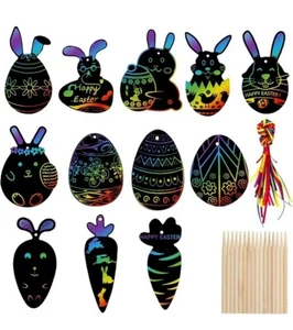 108 Pcs Easter Egg Scratch Art Kits, Easter Bunny Scratch Picture Ornaments... - Picture 1 of 6