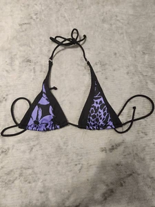 Top de bikini Victoria's Secret talla S púrpura negro leopardo floral triángulo natación - Imagen 1 de 3