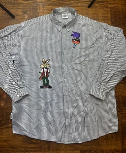 VTG 90s ACME Road Runner Wile E Coyote Button Down Shirt Sz L/XL Looney Tunes - Picture 1 of 9