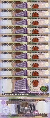 Mozambique 500000 500,000 Meticais 2003 2004, UNC, 10 Pcs LOT, Consecutive,P-142 - Image 1 of 4