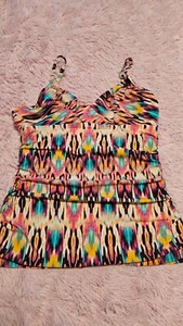 Kenneth Cole Woman's Multicolor V-Neck Tie Dye Tankini Swimsuit Top Size Large - Picture 1 of 8