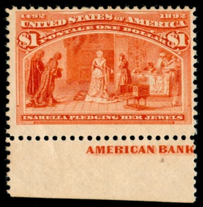 MOMEN: US STAMPS #241 $1 COLUMBIAN MINT OG NH IMPRINT MARGIN PSE CERT LOT #87989 - Picture 1 of 3