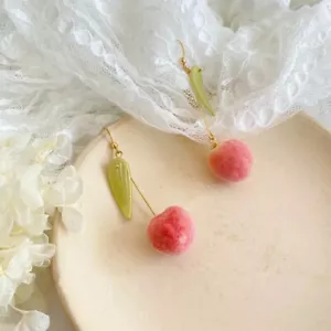 Orecchini Kawaii Fuzzy Pesca pendenti orecchini a goccia frutta carini - Foto 1 di 3
