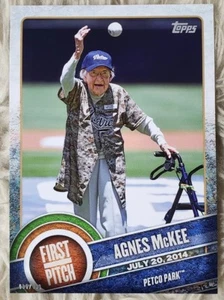 2015 TOPPS FIRST PITCH AGNES MCKEE PADRES PETCO PARK BASEBALL CARD 35/499 5X7" - Picture 1 of 5