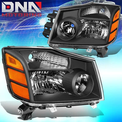 FOR 2004-2015 NISSAN TITAN -2007 ARMADA BLACK HOUSING AMBER SIDE HEADLIGHT LAMP - Image 1 of 4