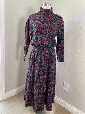 Vintage Eddie Bauer Womens Medium Floral Maxi Dress Cottagecore Mock Neck - Image 1 of 4
