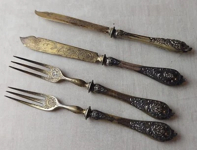 Ancienne paire de couverts à poisson, en argent 800, Latzko - Photo 1/4