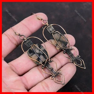 Pendientes colgantes de aniversario de esposa envueltos en alambre de cobre piedra de quiastolita radiante - Imagen 1 de 6