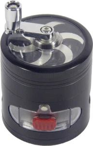 2.4" 4 PC Tobacco Herb Spice Grinder W/ Handle Crank & Drawer Crusher Black - Picture 1 of 8