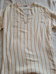 ZARA Size M Oversized V-Neck Short Sleeve Cotton/Linen Blend Blouse NWT. C9 - Picture 1 of 9