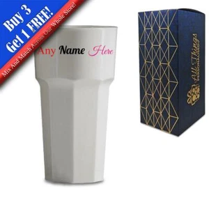 Personalised Plastic White Pint Beer Glass, Gift Box, Personalise with Any Name - Picture 1 of 2