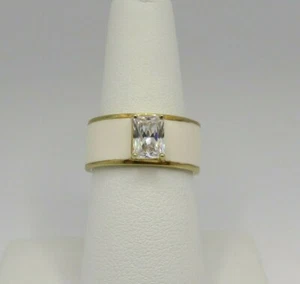 Beautiful Sterling Silver Vermeil Enamel CZ Solitaire Band Ring Signed NUM Sz 7 - Picture 1 of 10