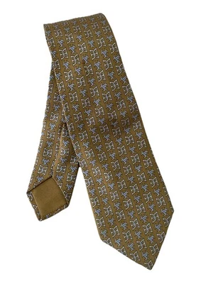 Corbata para hombre HERMÈS PARIS marrón claro seda patrón geométrico GC Foto 1 de 4