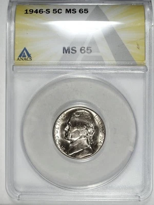 1946 S ANAC's MS 65 Jefferson Nickel ☆☆ Great For Sets ☆☆ 186 - Image 1 of 2