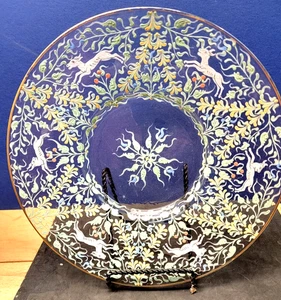 ANTIQU MOSER/SALVIATI CANINE & FOLIATE CLEAR 10 IN. PLATE- ENAMELED - Picture 1 of 1