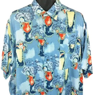 Tropical Hawaiian Shirt Mens Size XL Blue John Henry Viva Aloha Cocktails - Image 1 of 4