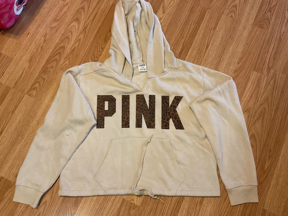 Victoria Secret Sudadera Recortada 'OVERSIZE' Estampado Leopardo Logo Crema M (50" Pecho 2 Foto 1 de 4