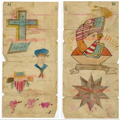 original antik 1900er Jahre w.h. wilson? Adler Matrose Stern 2seitig Tattoo Flash 5x12 - Bild 1 von 4