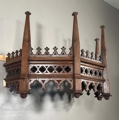 Antiguo toldo de madera de roble renacimiento gótico francés para estatua de cama probador Foto 1 de 4