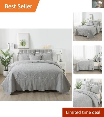 Stylish Rustic Grey King Quilt Set - Oversized 128x120, Lightweight & Reversible - Image 1 of 4