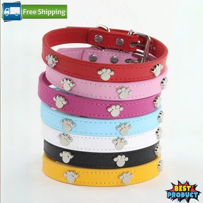 Dog Cat Coller Pu Leather Adjustable Pet Necklace Small Cat Puppy Safety Buckle - Image 1 of 4