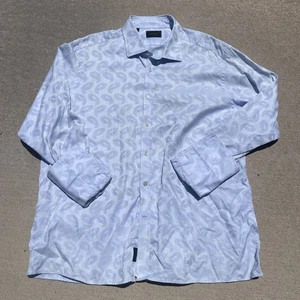 Duchamp London Shirt Mens Large Light Blue Paisley Button Up Dress Long Sleeve - Picture 1 of 5