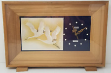 Asian Flying Crane Wall Clock Quartz Wood Frame Enamel Shining Vintage