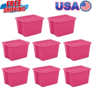 Set of 8 Stackable Storage Container Bin 18 Gallon Plastic w/ Lid Box Organizer - Picture 1 of 7