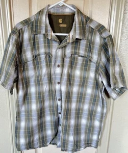 Carhartt Mens Lg Relaxed Fit Green Plaid Short Sleeve Outdoor Hiking Shirt - Picture 1 of 4