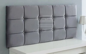 HEADBOARD PLUSH VELVET CUBE IN 20" HIGH -| SINGLE | DOUBLE | KINGSIZE | - Picture 1 of 16