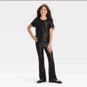 Girls' Sequin Flare Pants - art class™ Black XL (14) - Picture 1 of 2