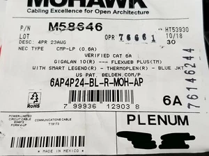 Belden Mohawk M58646 23/4P GigaLAN 10 UTP CAT6A Cable Plenum 10G Blue /100ft - Picture 1 of 10