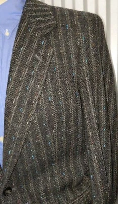 Vintage 38R Gray Teal Orange Stripe Wool Tweed Blazer Jacket Sport Sport Coat - Image 1 of 4