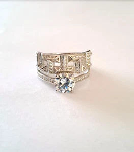 Bague effet double anneau dioxyde de zirconium argent 925 T 55 - Imagen 1 de 10