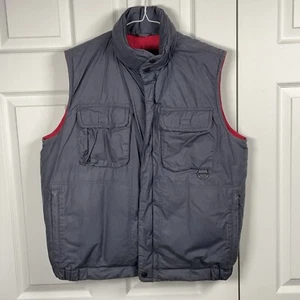 Vintage Eddie Bauer Puffer Vest Goose Down Mens Medium Gray Zip Hood Hunting - Picture 1 of 14
