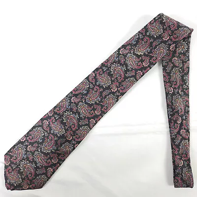 John Henry Black Paisley Silk Tie 57.5" x 3.5" Made in the USA - Image 1 of 4